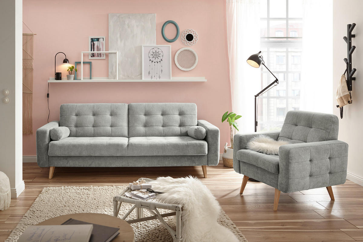 SCHLAFSOFA  mit Mikrovelours Schlammfarben  - Schlammfarben/Eichefarben, MODERN, Holz/Textil (222/86/90cm) - MID.YOU