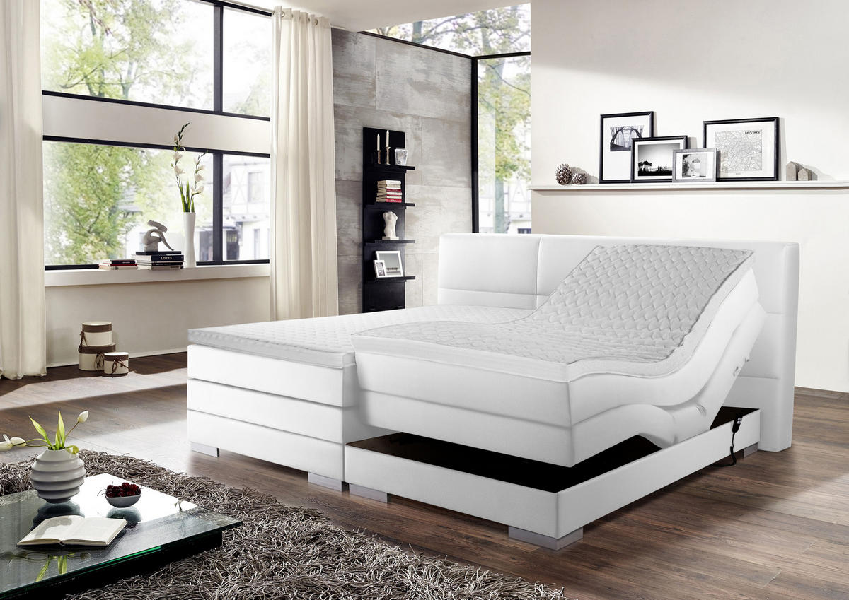 BOXSPRINGBETT 200/200 cm  in Weiß  - Silberfarben/Weiß, MODERN, Holzwerkstoff/Textil (200/200cm) - Livetastic