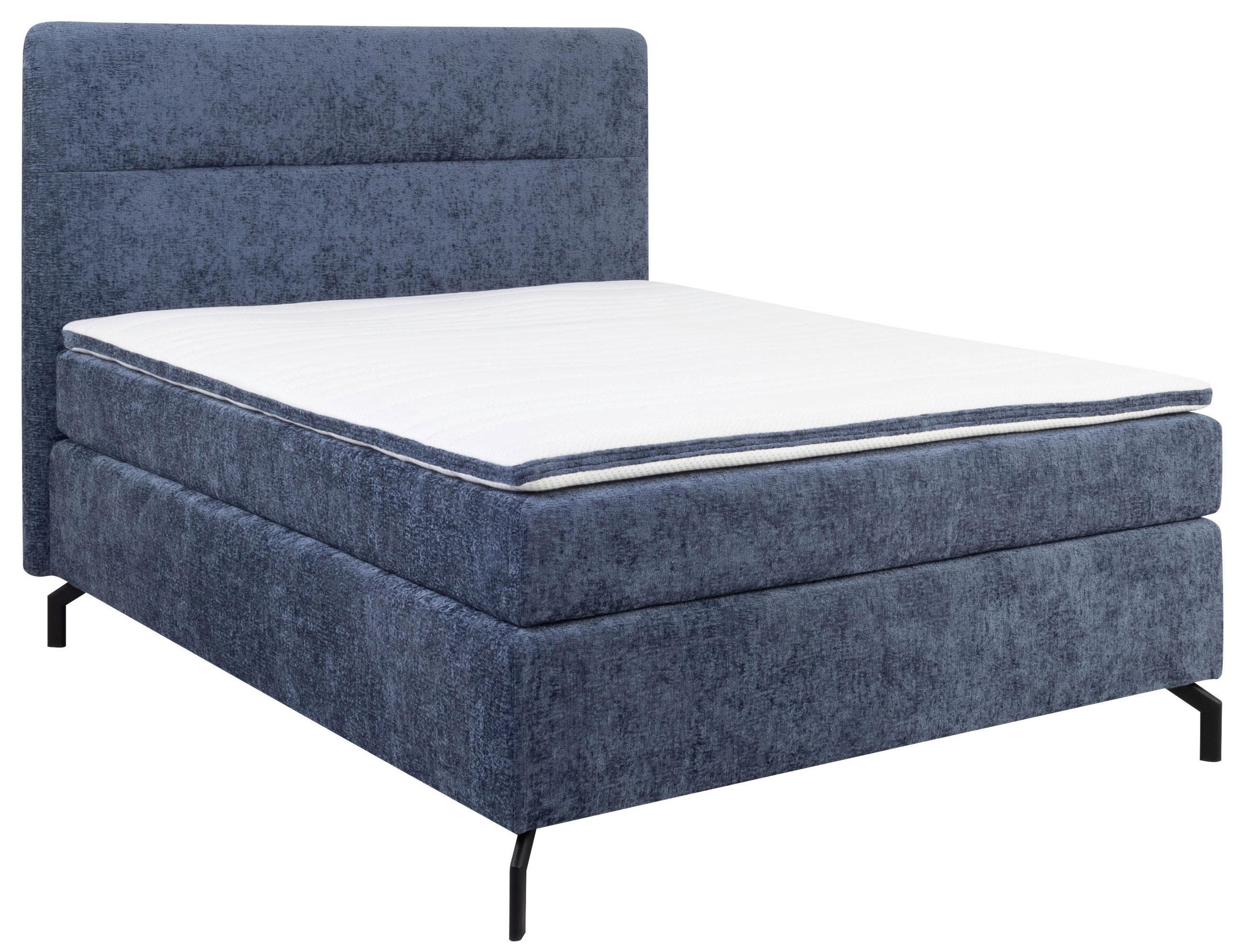 BOXSPRINGBETT 140/200 cm,  in Blau, Topper, H2 = mittel  - Blau/Schwarz, Design, Textil/Metall (140/200cm) - Esposa