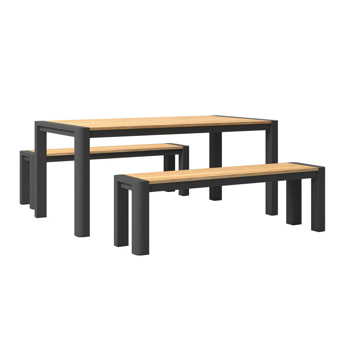 GARTENTISCHGRUPPE Teakholz massiv Aluminium  - Grau/Teakfarben, MODERN, Holz/Metall (170/162/74cm) - Ambia Garden