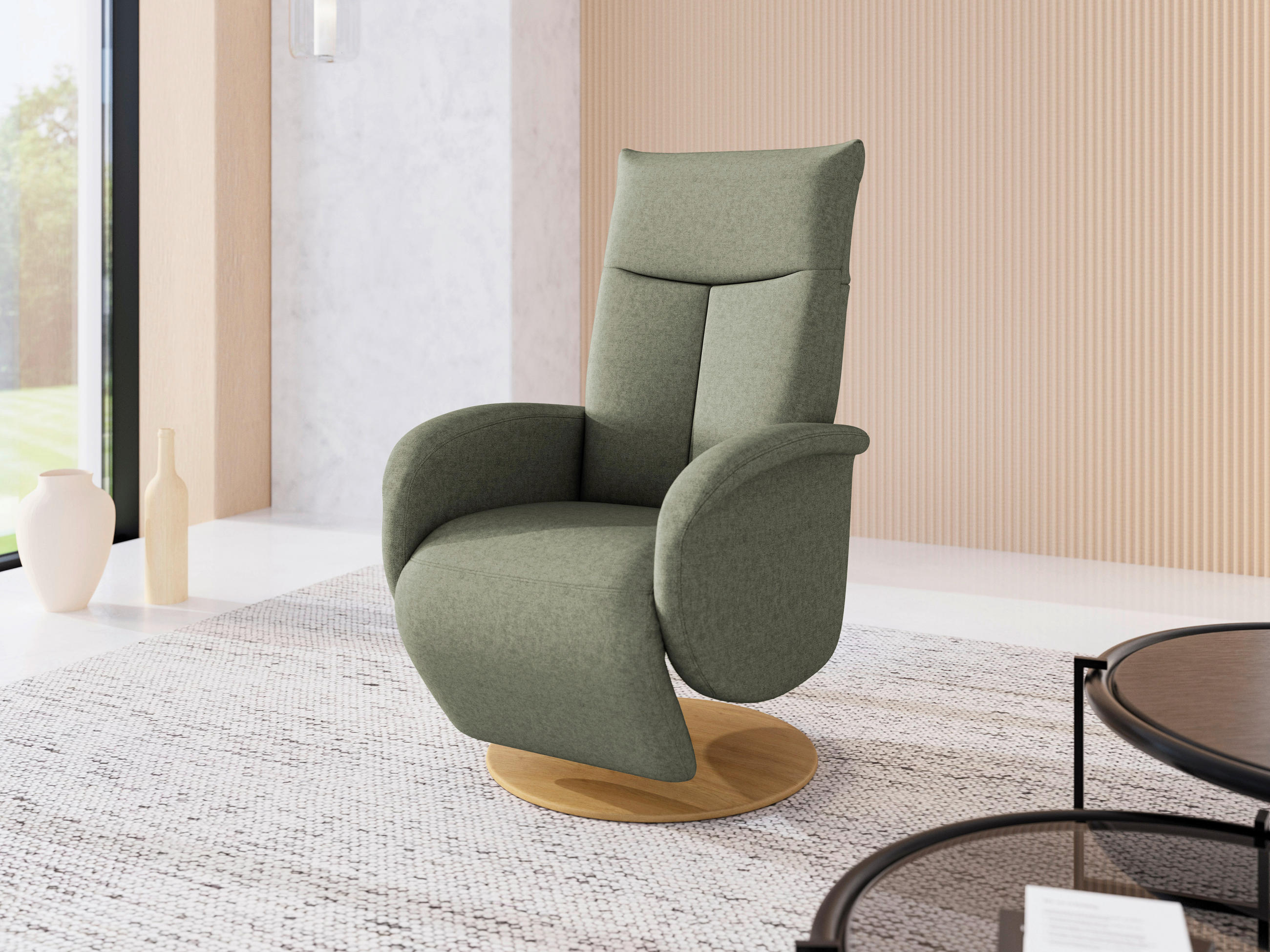 RELAXSESSEL Textil Olivgrün  - Eichefarben/Olivgrün, Konventionell, Holzwerkstoff/Textil (75/112/82cm) - Sit & More