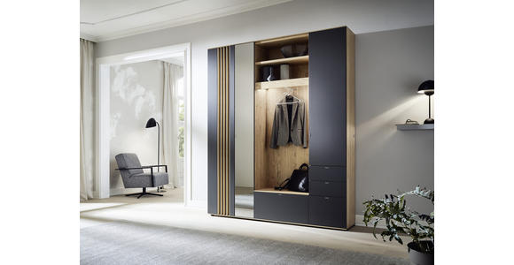 GARDEROBE 195/234/37 cm - Eichefarben/Anthrazit, Design, Glas/Holzwerkstoff (195/234/37cm) - Ambiente