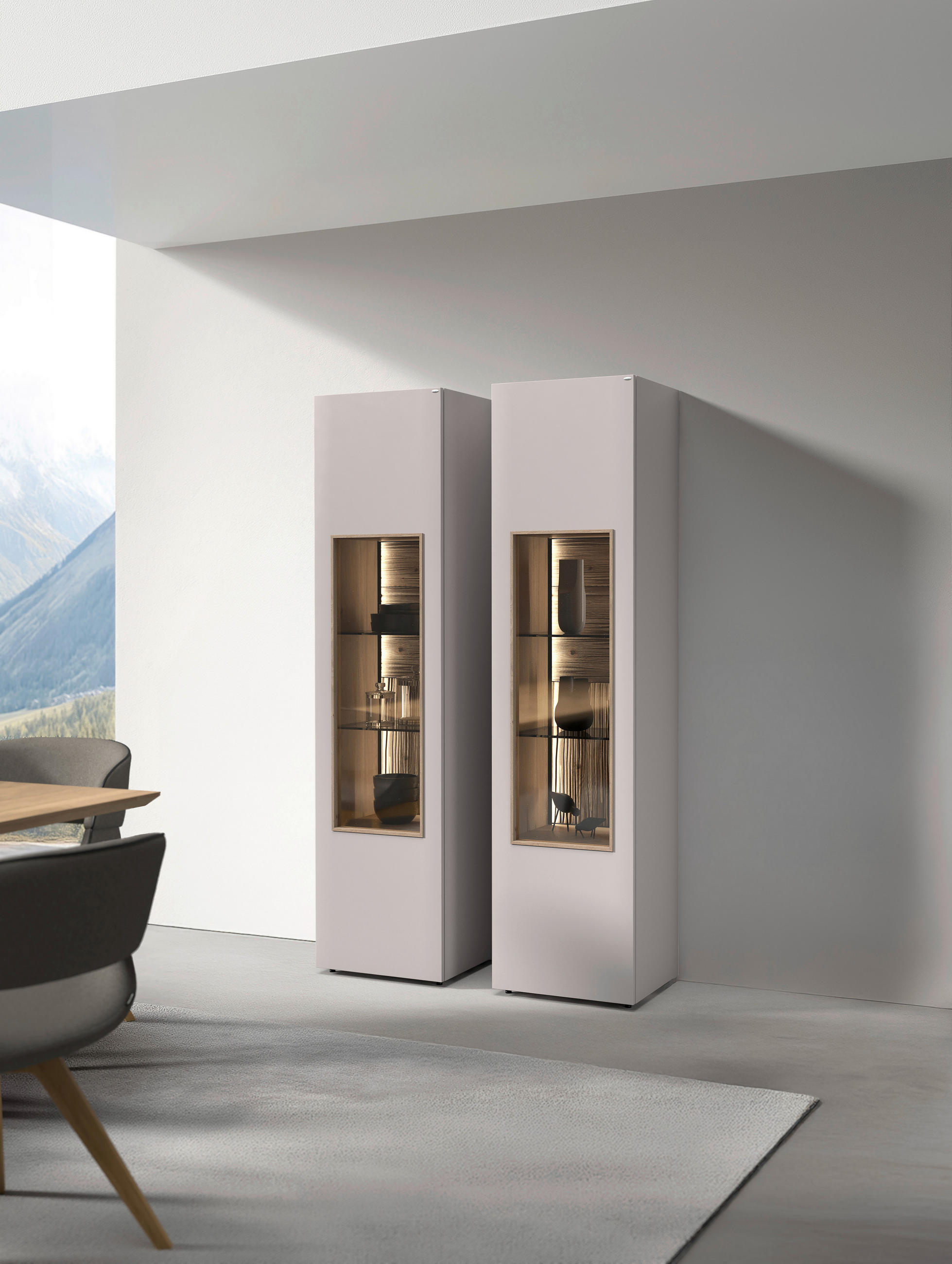 VITRINE  in furniert Wildeiche Taupe, Wildeiche - Taupe/Wildeiche, Design, Glas/Holz (47,8/194/42,9cm) - Voglauer