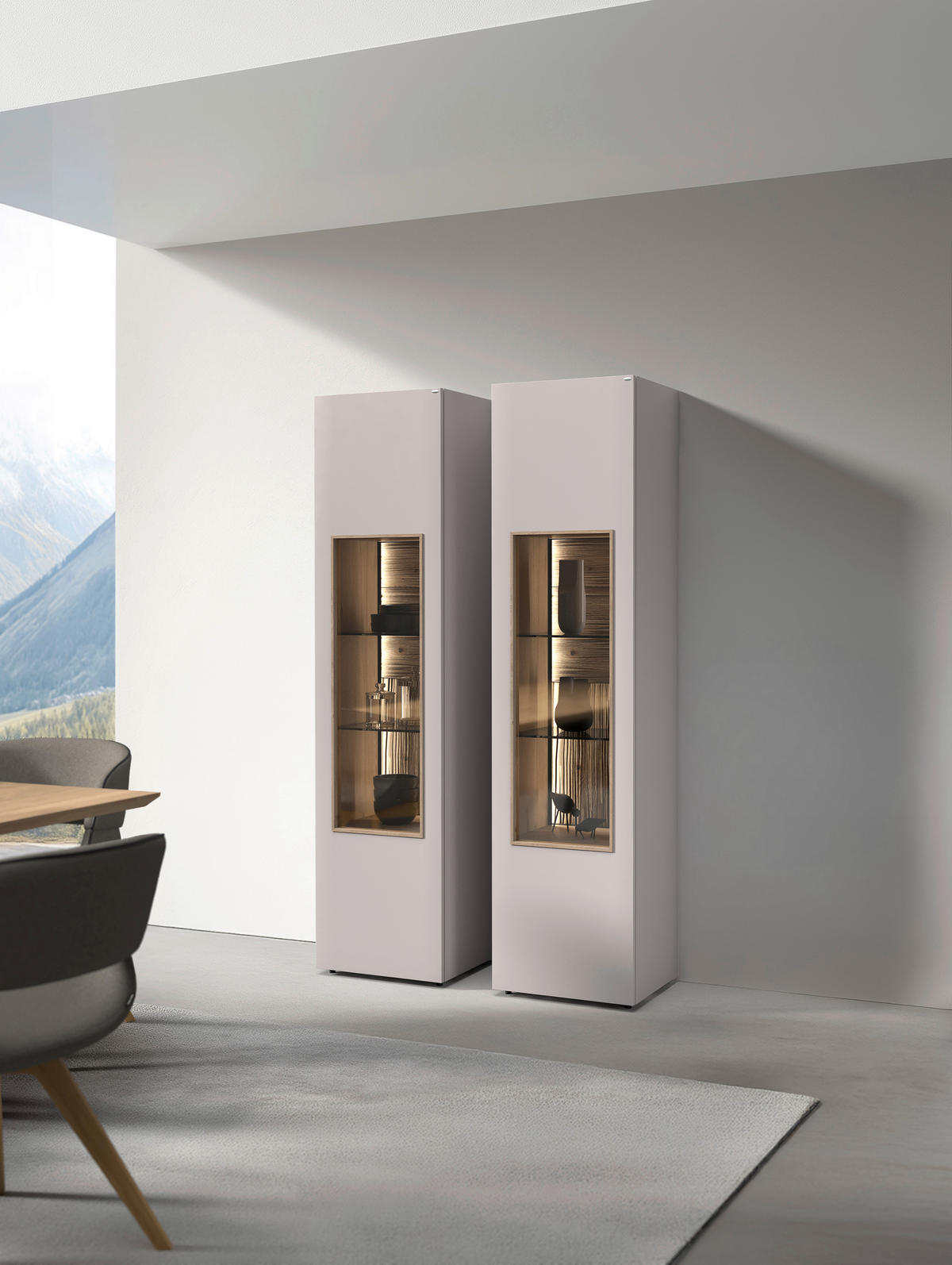 VITRINE Taupe, Wildeiche  47,8/194/42,9 cm  - Taupe/Wildeiche, Design, Glas/Holz (47,8/194/42,9cm) - Voglauer
