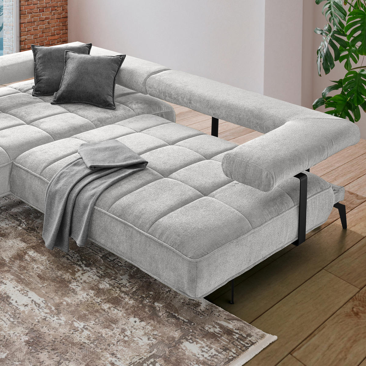 ECKSOFA Grau Webstoff  - Schwarz/Grau, Design, Textil/Metall (180/266cm) - Welnova