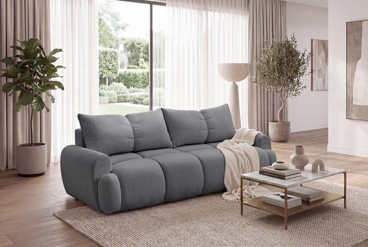 SCHLAFSOFA ALBA Struktur Dunkelgrau  inkl. Bettkasten, Schlaffunktion  - Dunkelgrau/Schwarz, Design, Holz/Textil (242/93/104cm) - MID.YOU