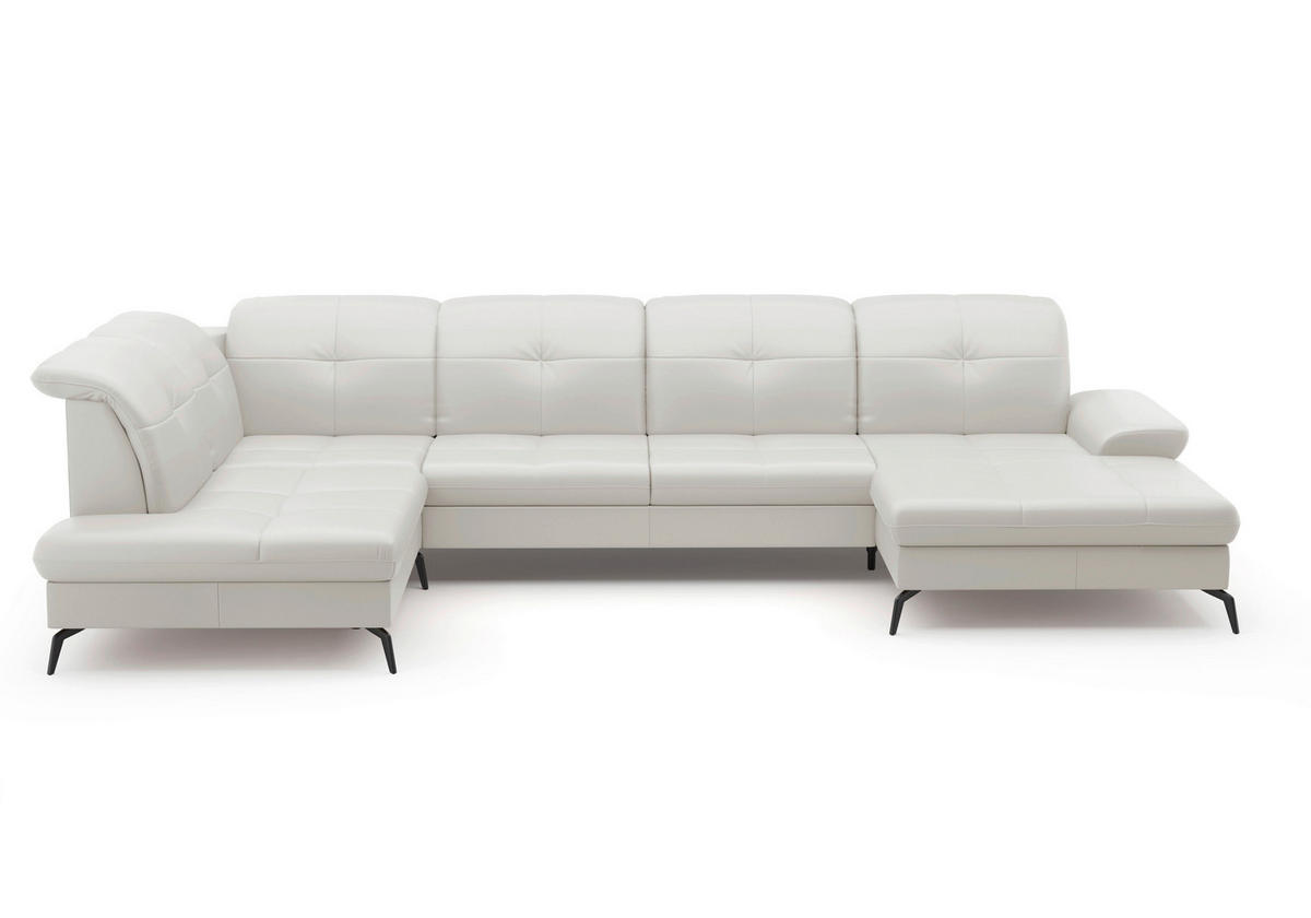 WOHNLANDSCHAFT Weiß Echtleder  - Schwarz/Weiß, KONVENTIONELL, Leder/Metall (231/357/185cm) - Sit & More
