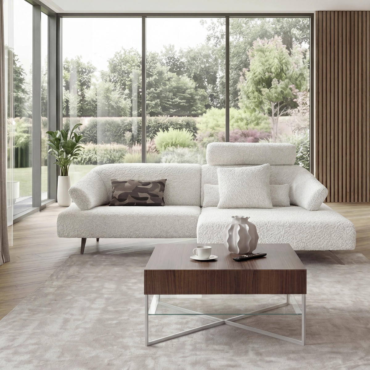 ECKSOFA Creme Chenille  - Beige/Creme, Design, Textil/Metall (162/278cm) - hülsta