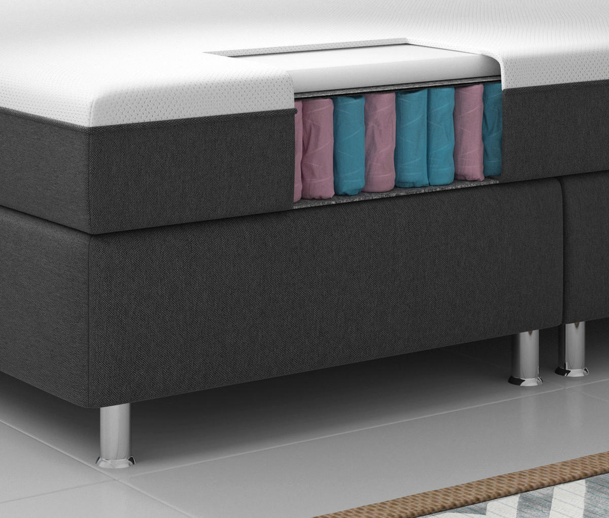 BOXSPRINGBETT 180/200 cm  in Anthrazit  - Anthrazit/Silberfarben, KONVENTIONELL, Textil/Metall (180/200cm) - MID.YOU