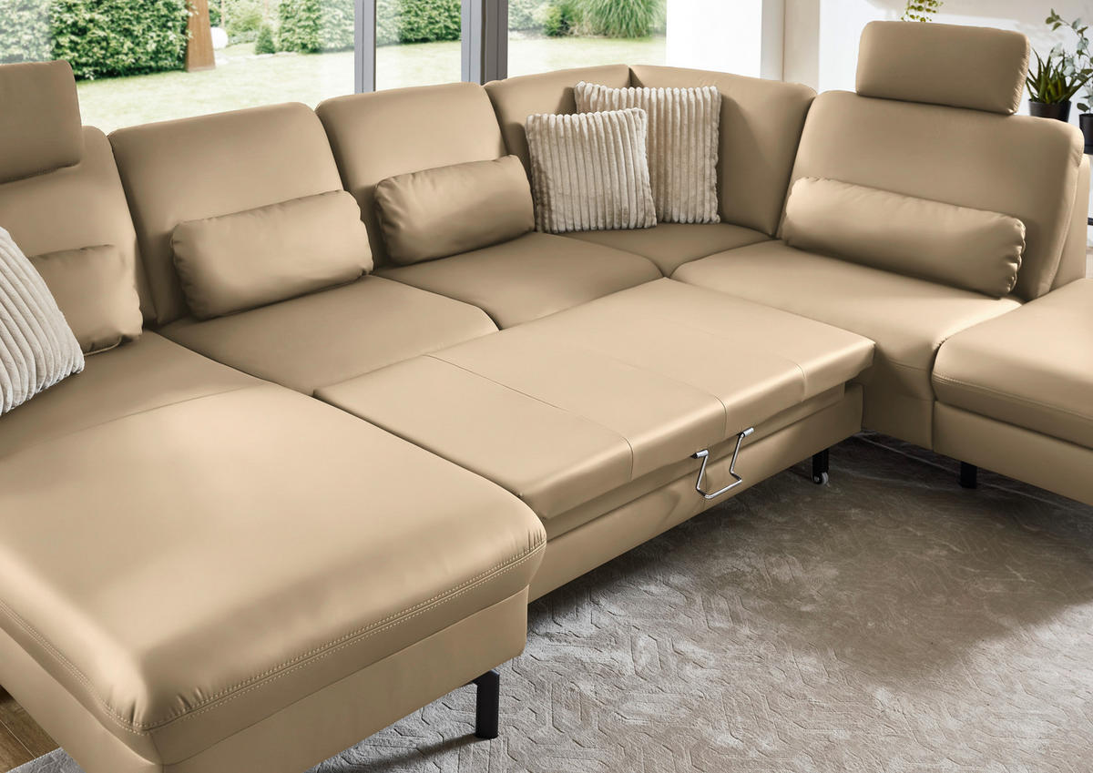 WOHNLANDSCHAFT Beldomo premium in Echtleder Beige  - Beige/Schwarz, KONVENTIONELL, Leder/Metall (168/306/224cm) - Beldomo Premium