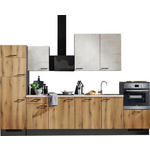 KÜCHENLEERBLOCK 340 cm   in Grau, Weiß, Eichefarben  - Eichefarben/Schwarz, Design, Holzwerkstoff/Metall (340cm) - Xora