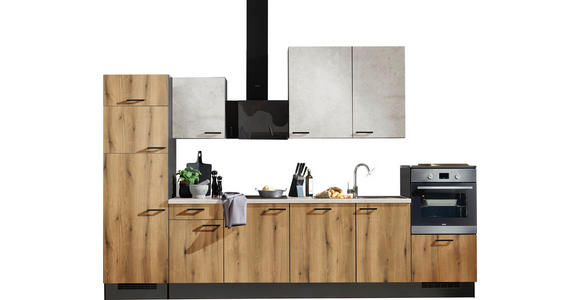 KÜCHENLEERBLOCK 340 cm   in Grau, Weiß, Eichefarben  - Eichefarben/Schwarz, Design, Holzwerkstoff/Metall (340cm) - Xora