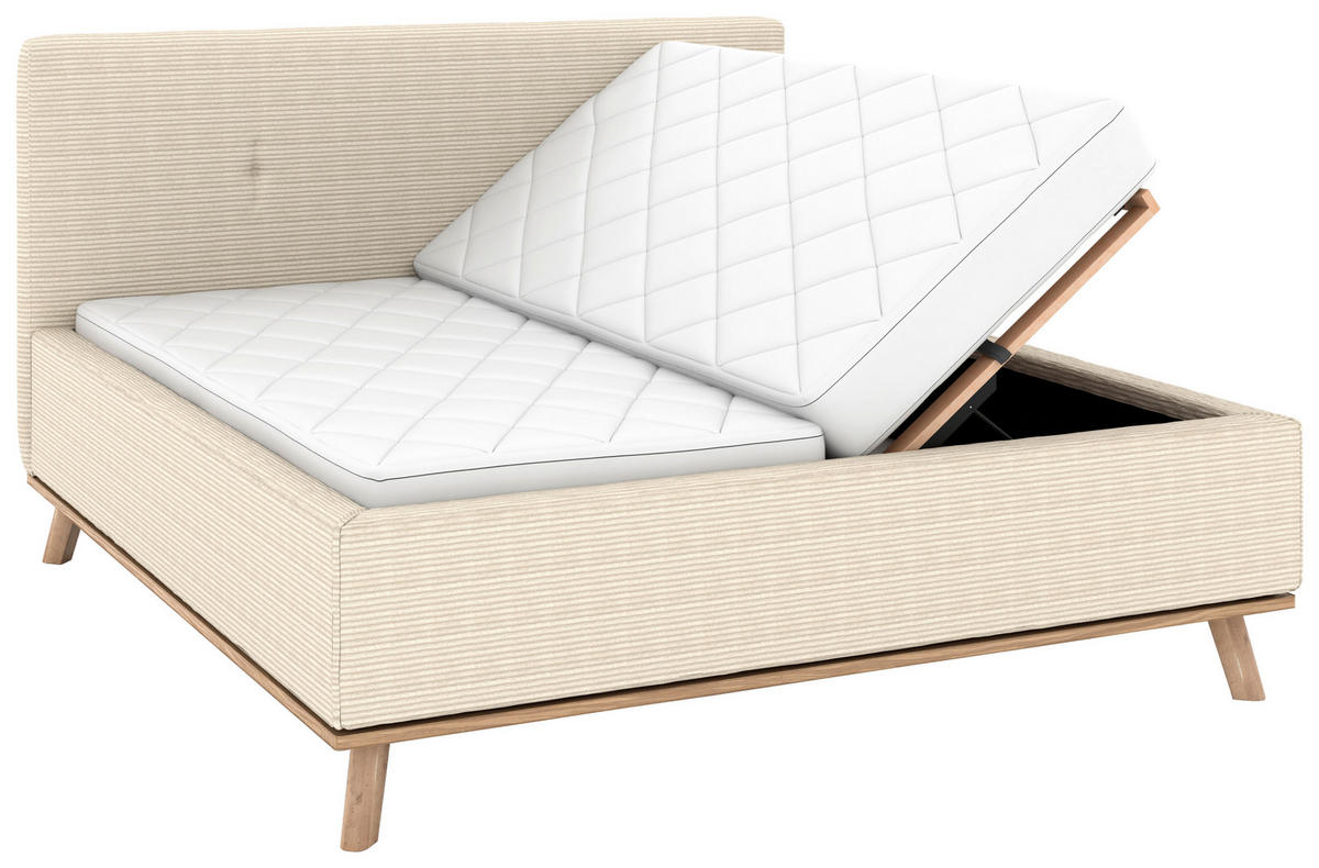 POLSTERBETT Matratze, Lattenrost, Bettkasten 160/200 cm  in Creme  - Eichefarben/Creme, Design, Holz/Textil (160/200cm) - Musterring