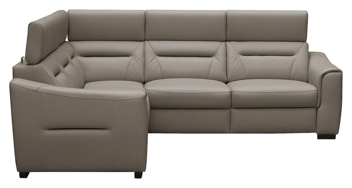 ECKSOFA Schlammfarben Echtleder Lederlook Schlaffunktion, Rücken echt, Relaxfunktion, Kopfteilverstellung  - Wengefarben/Schlammfarben, Design, Leder/Holz (260/260cm) - Celina Home
