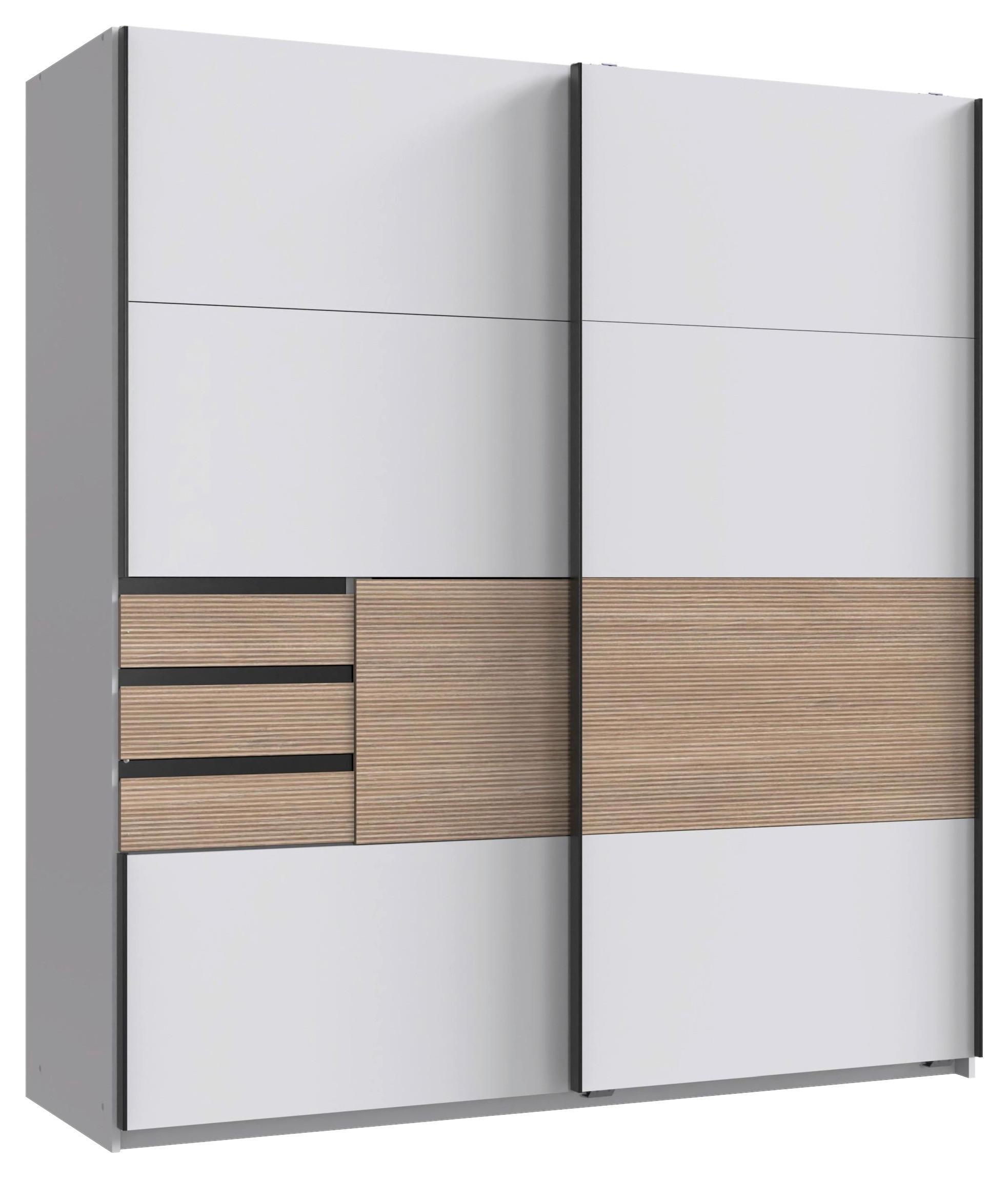 OMARA Z DRSNIMI VRATI, bela, barve hrasta  - črna/barve hrasta, Konvencionalno, kovina/leseni material (180/198/65cm) - Carryhome