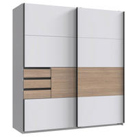 OMARA Z DRSNIMI VRATI, bela, barve hrasta  - črna/barve hrasta, Konvencionalno, kovina/leseni material (180/198/65cm) - Carryhome