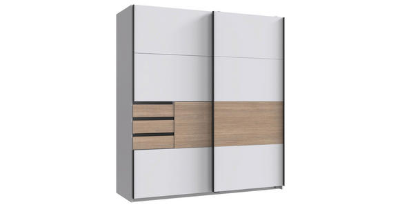 SCHWEBETÜRENSCHRANK  in Weiß, Eichefarben  - Eichefarben/Schwarz, KONVENTIONELL, Holzwerkstoff/Metall (180/198/65cm) - Carryhome