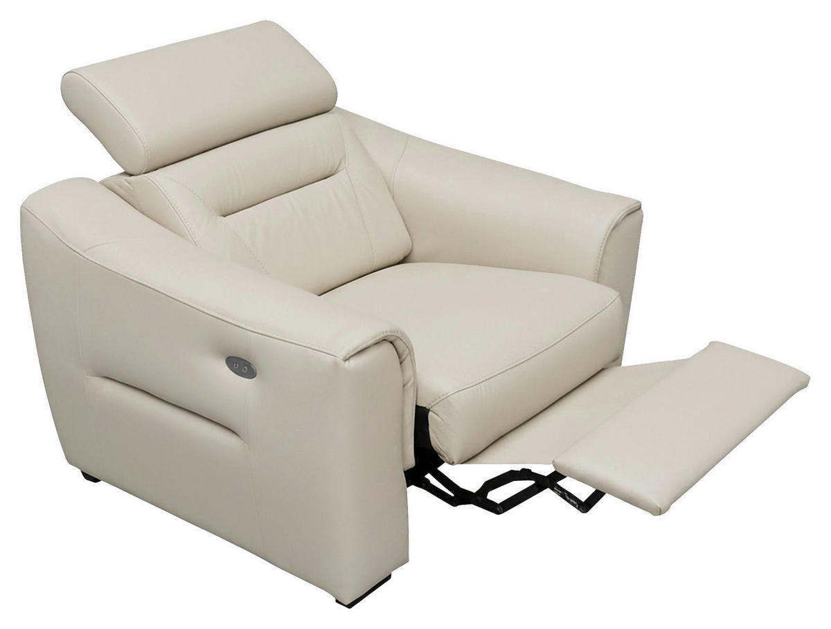 RELAXSESSEL Lederlook Echtleder Relaxfunktion, Kopfteilverstellung, Rücken echt    - Wengefarben/Creme, Design, Leder/Holz (100/104/102cm) - Celina Home