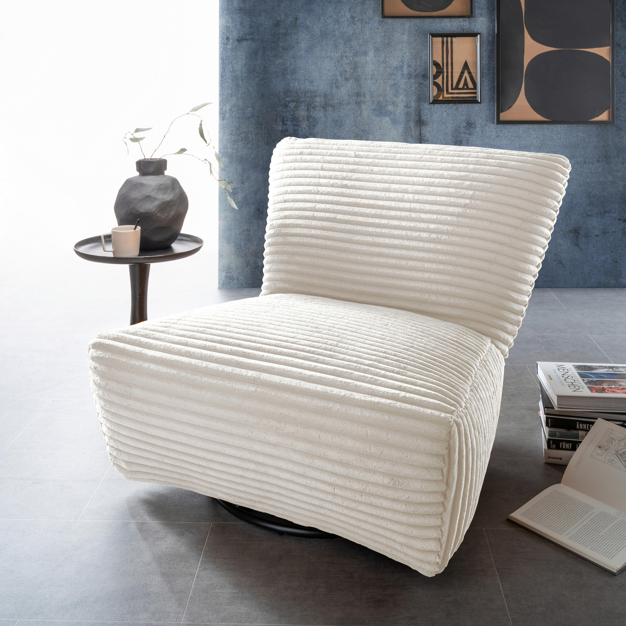XXL-SESSEL Cord Weiß    - Schwarz/Weiß, Trend, Textil/Metall (95/77/94cm) - Livetastic
