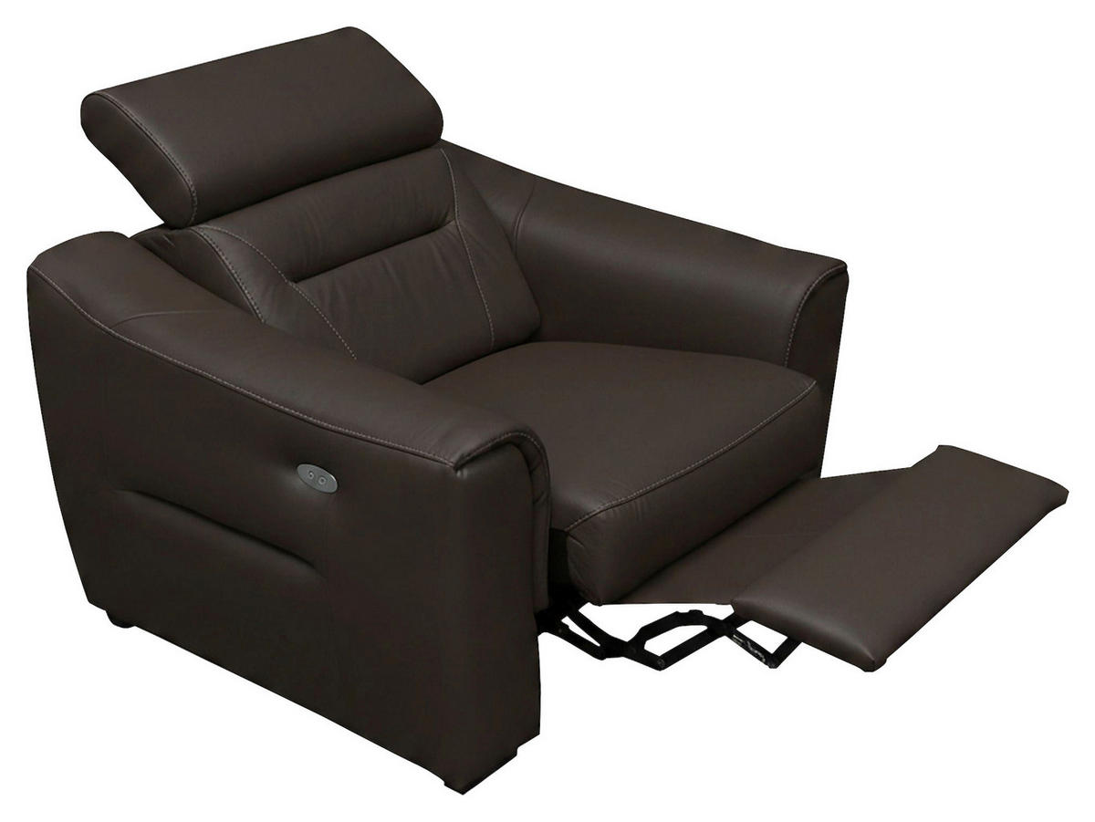 RELAXSESSEL Lederlook Echtleder Relaxfunktion, Kopfteilverstellung, Rücken echt    - Wengefarben/Dunkelbraun, Design, Leder/Holz (100/104/102cm) - Celina Home