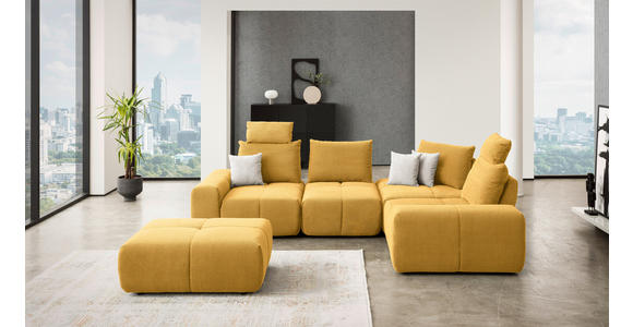 ECKSOFA in Velours Currygelb  - Currygelb/Schwarz, Design, Kunststoff/Textil (326/236cm) - Xora