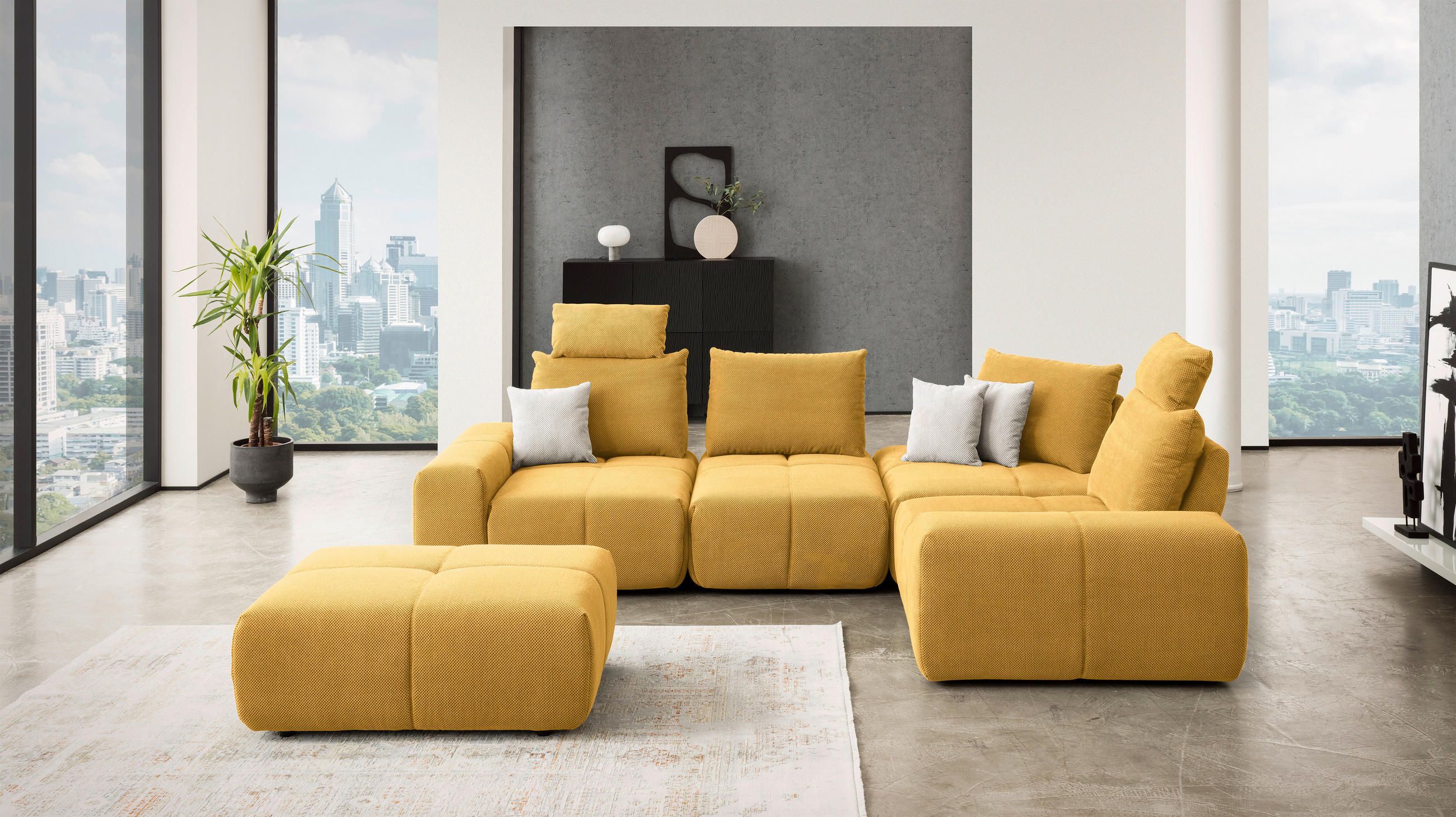 ECKSOFA in Velours Currygelb  - Currygelb/Schwarz, Design, Kunststoff/Textil (326/236cm) - Xora