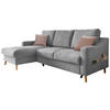 ECKSOFA Mikrofaser Grau  - Dunkelrosa/Naturfarben, Design, Holz/Textil (150/228cm) - MID.YOU