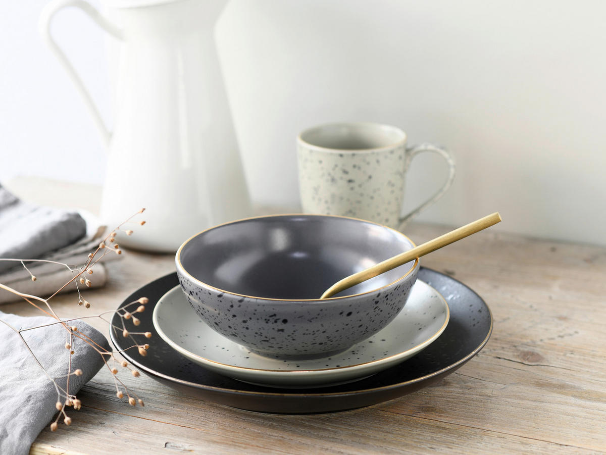 KOMBISERVICE Anthrazit, Grau, Schwarz, Weiß, Goldfarben Industrial Gold 16-teilig 4 Personen  - Anthrazit/Goldfarben, Trend, Keramik (33/34/32cm) - Creatable