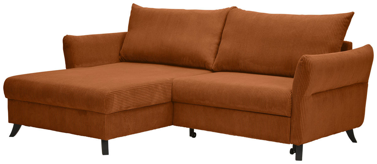 ECKSOFA Rostfarben Cord  - Rostfarben/Schwarz, ROMANTIK / LANDHAUS, Holz/Textil (245/159cm) - Stylife