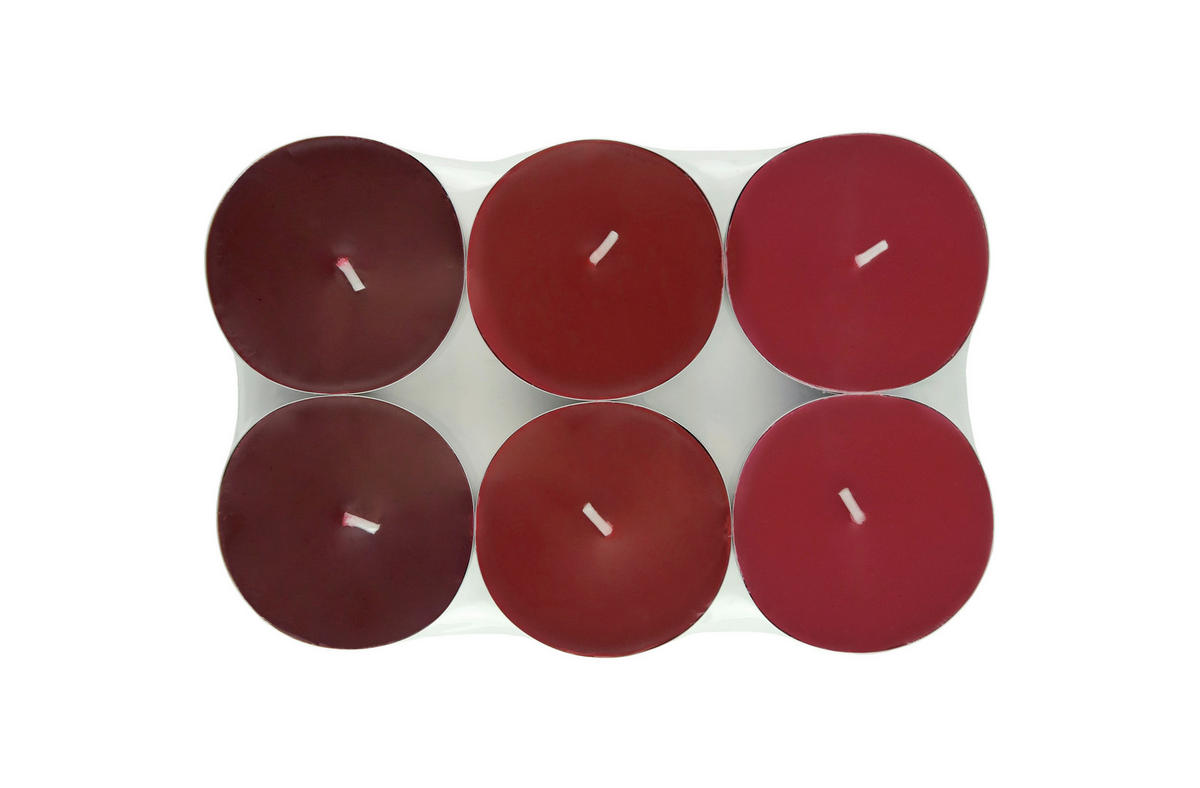 SADA ČAJOVÝCH SVÍČEK červené bobule  - bordeaux/světle červená, Basics, kov/parafín (5,7/1,9cm) - Ambia Home