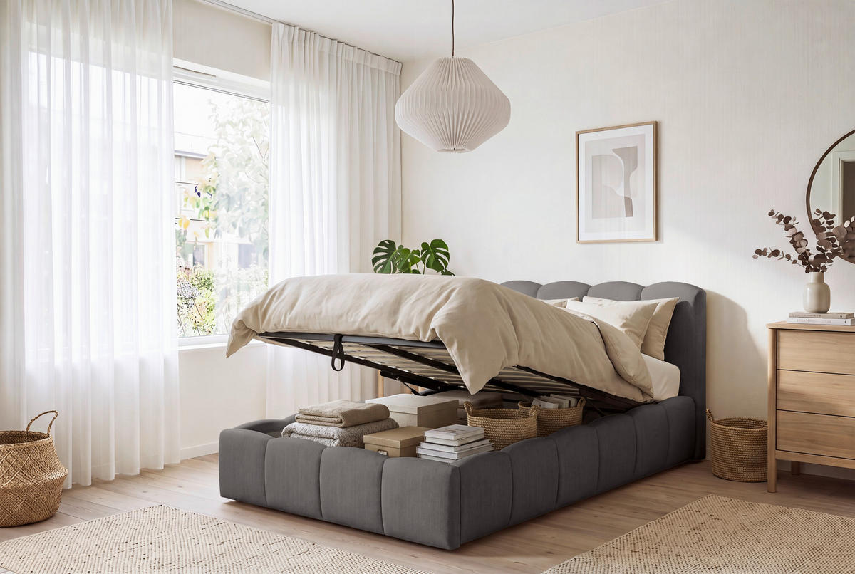 POLSTERBETT Lattenrost, Bettkasten Grau  - Schwarz/Grau, MODERN, Holz/Kunststoff (90/200cm) - Livetastic