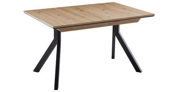 ESSTISCH Schwarz, Eiche Artisan rechteckig ausziehbar, in verschiedenen Größen erhältlich, in verschiedenen Holzdekoren erhältlich, Variantenauswahl - Schwarz/Eiche Artisan, Design, Holzwerkstoff/Metall (130(170)/90/75,5cm) - Cantus