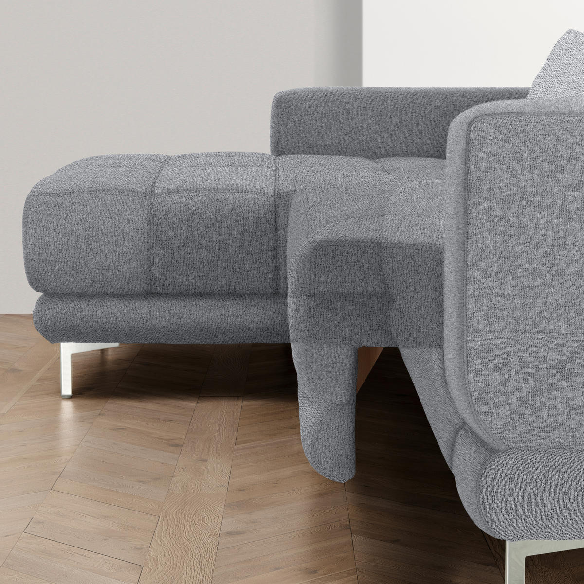 ECKSOFA in Webstoff Grau  - Chromfarben/Grau, Design, Textil/Metall (187/260cm) - Xora