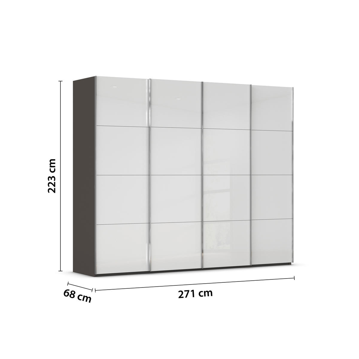 SCHWEBETÜRENSCHRANK 271/223/68 cm 4-türig Graphitfarben, Weiß  - Chromfarben/Graphitfarben, Design, Glas/Holzwerkstoff (271/223/68cm) - Novel