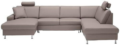 WOHNLANDSCHAFT in Echtleder Hellgrau  - Hellgrau/Alufarben, Design, Leder/Metall (165/339/233cm) - Beldomo Premium