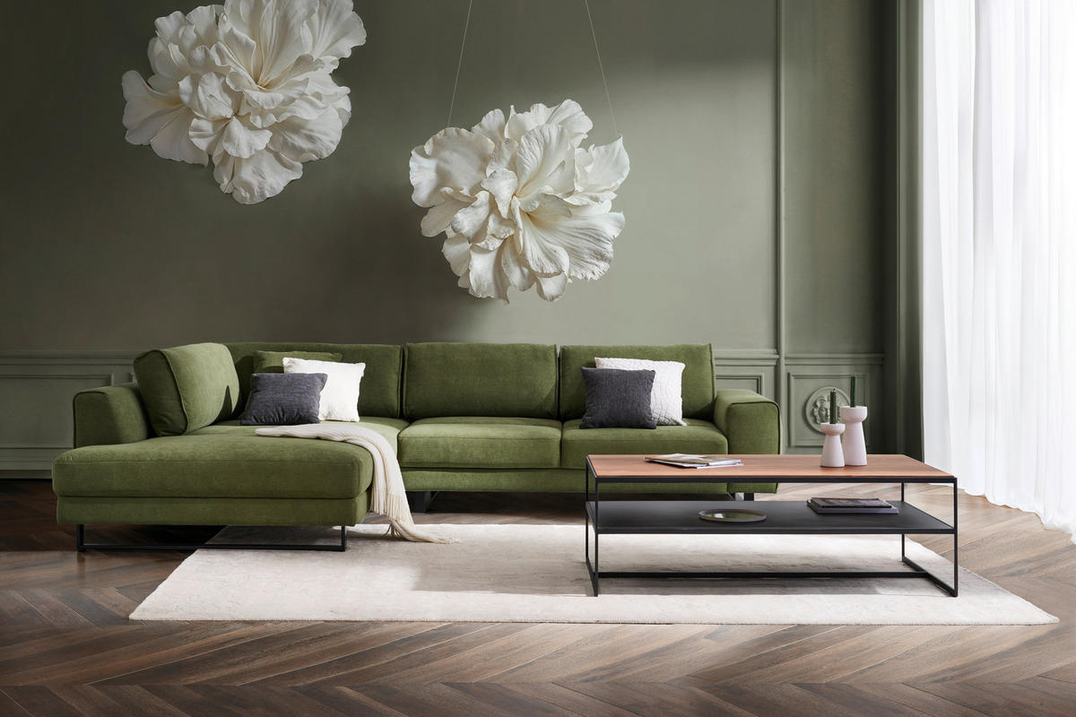 ECKSOFA Cord Olivgrün  - Schwarz/Olivgrün, Design, Textil/Metall (211/314cm) - Sedda