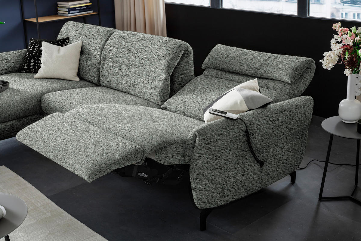 ECKSOFA in Chenille Graublau  187/299 cm  - Graublau/Schwarz, Design, Textil/Metall (187/299cm) - Schöner Wohnen