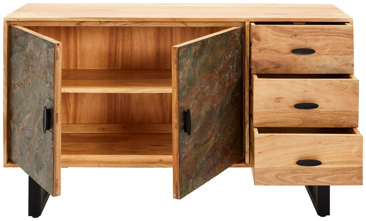 Tallinn Sideboard Bissau  in 140/80/40 cm  - Goldfarben/Naturfarben, Natur, Holz/Metall (140/80/40cm) - Livetastic