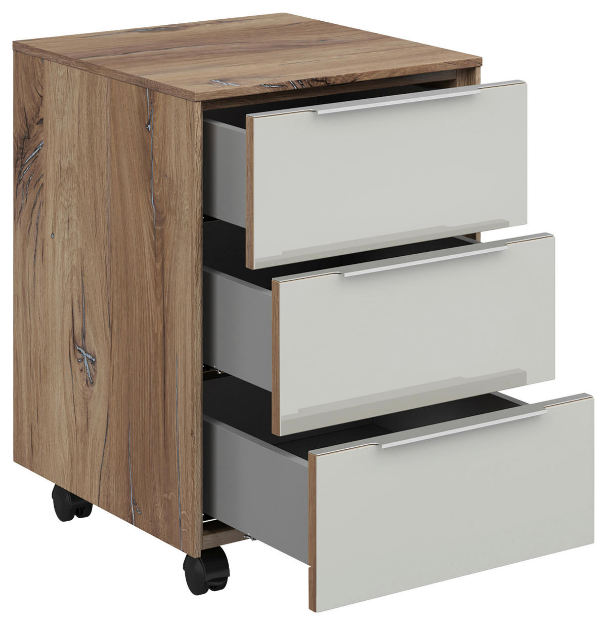 ROLLCONTAINER Hellgrau, Eiche dunkel  - Eiche dunkel/Silberfarben, KONVENTIONELL, Glas/Holzwerkstoff (40/61/50cm) - Voleo