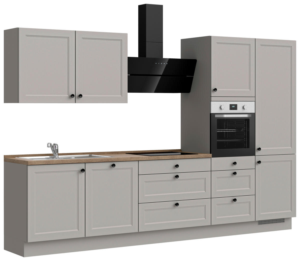 KÜCHENBLOCK Cascada 330 cm  in Grau, Eiche dunkel  - Eiche dunkel/Schwarz, MODERN, Holzwerkstoff/Metall (330cm) - Nobilia