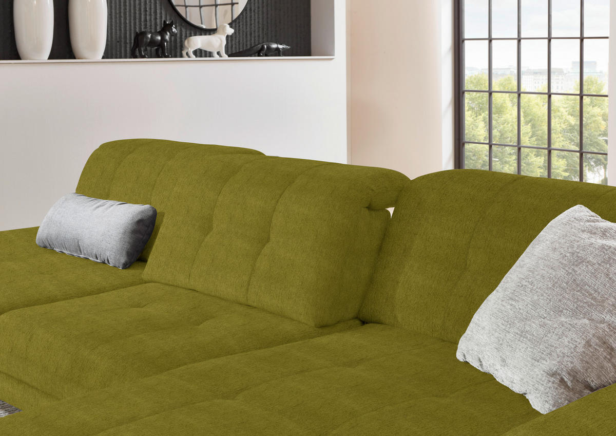 ECKSOFA in Flachgewebe Grün  309/190 cm  - Schwarz/Grün, Design, Textil/Metall (309/190cm) - Beldomo Style