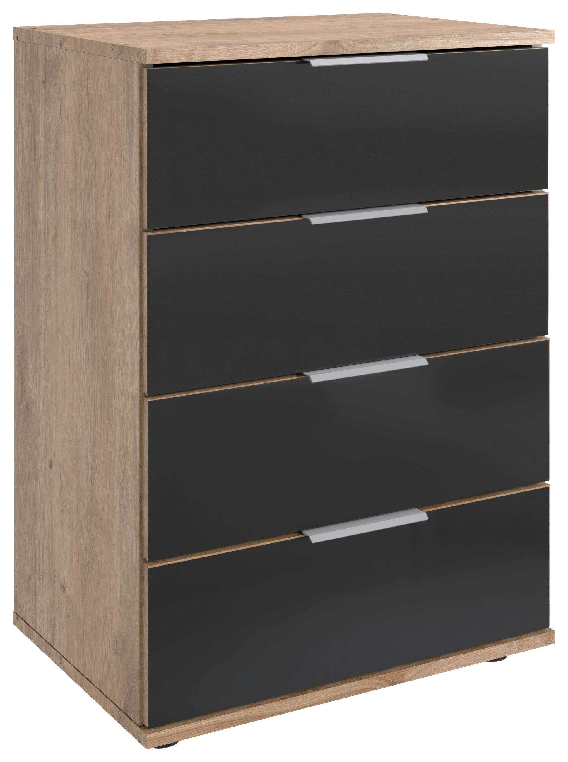 NACHTSCHRANK 52/74/38 cm, Grau, Eichefarben, Alufarben,  - Eichefarben/Alufarben, MODERN, Glas/Holzwerkstoff (52/74/38cm) - P & B