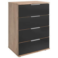 NACHTSCHRANK 52/74/38 cm, Alufarben, Eichefarben, Grau,  - Eichefarben/Alufarben, MODERN, Glas/Holzwerkstoff (52/74/38cm) - P & B