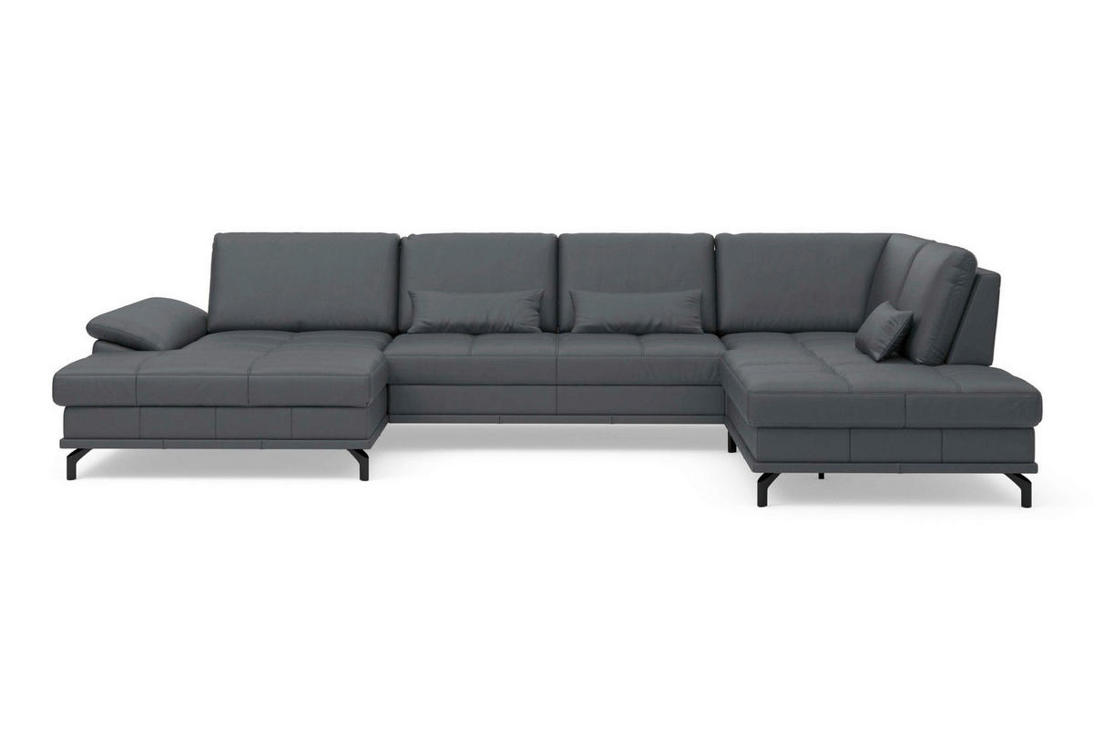 SEDACÍ SOUPRAVA, kůže, černá - černá, Basics, kov/textil (176/363/223cm) - Sit & More