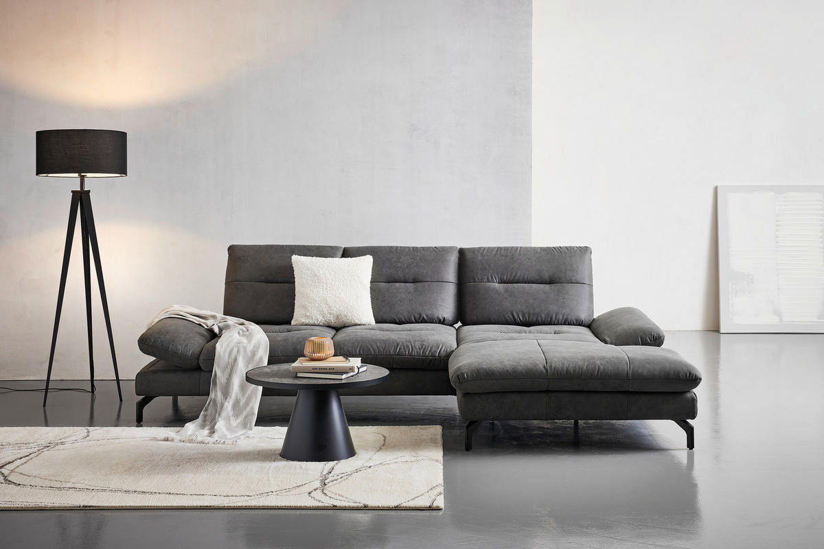 HOCKER in Textil Grau  - Schwarz/Grau, Konventionell, Textil/Metall (134/43/74cm) - MID.YOU