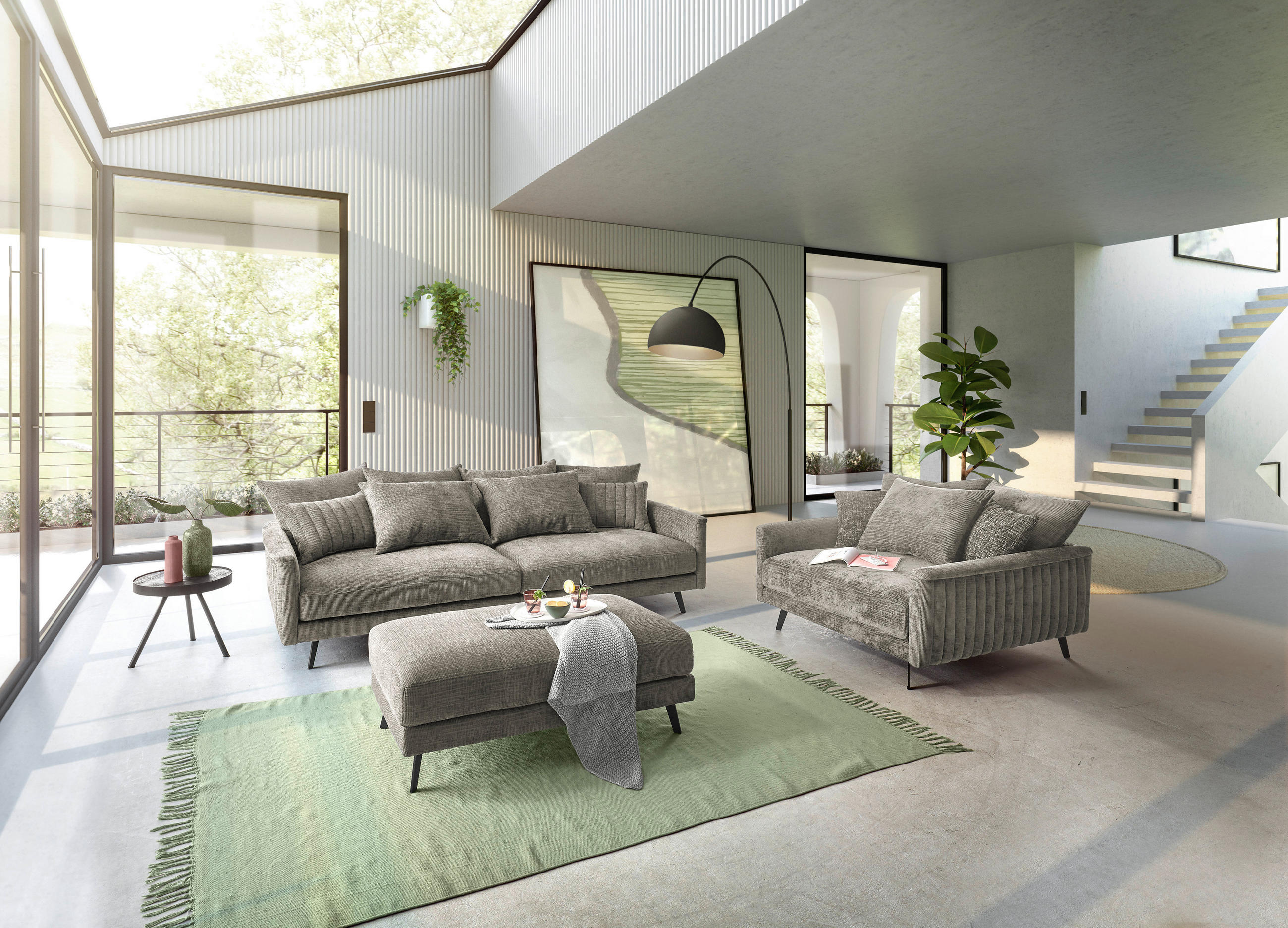 3-SITZER-SOFA Mikrovelours Grau  - Schwarz/Grau, KONVENTIONELL, Textil/Metall (249/82/125cm) - MID.YOU