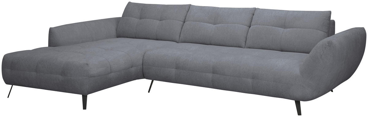 ECKSOFA Dunkelgrau Chenille Armlehnenkissen, Rücken echt, Sitztiefenverstellung  - Dunkelgrau/Schwarz, KONVENTIONELL, Textil/Metall (215/313cm) - Hom`in