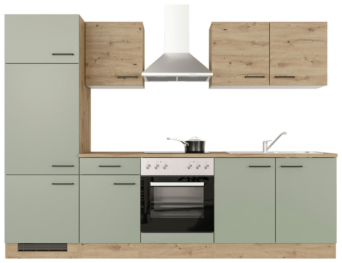 KÜCHENBLOCK 270 cm   in Grün, Eiche Artisan  - Schwarz/Eiche Artisan, MODERN, Holzwerkstoff/Metall (270cm) - FlexWell
