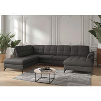 WOHNLANDSCHAFT Echtleder Anthrazit  - Anthrazit/Schwarz, Modern, Leder/Metall (212/319/164cm) - Sit & More