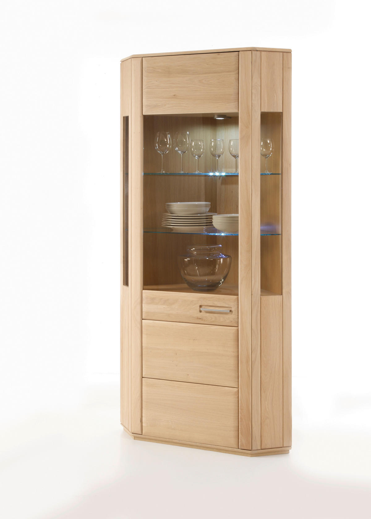 ECKVITRINE  in furniert, teilmassiv Eiche Eichefarben - Eichefarben/Silberfarben, Design, Glas/Holz (69/209/69cm) - Livetastic